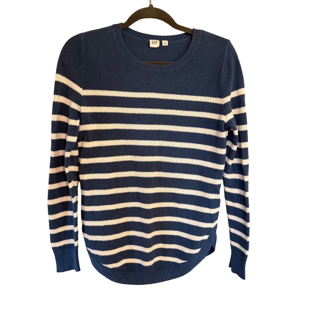 GAP Blue White Striped Cotton Knit Crewneck Beach Sweater Small Nautical Preppy